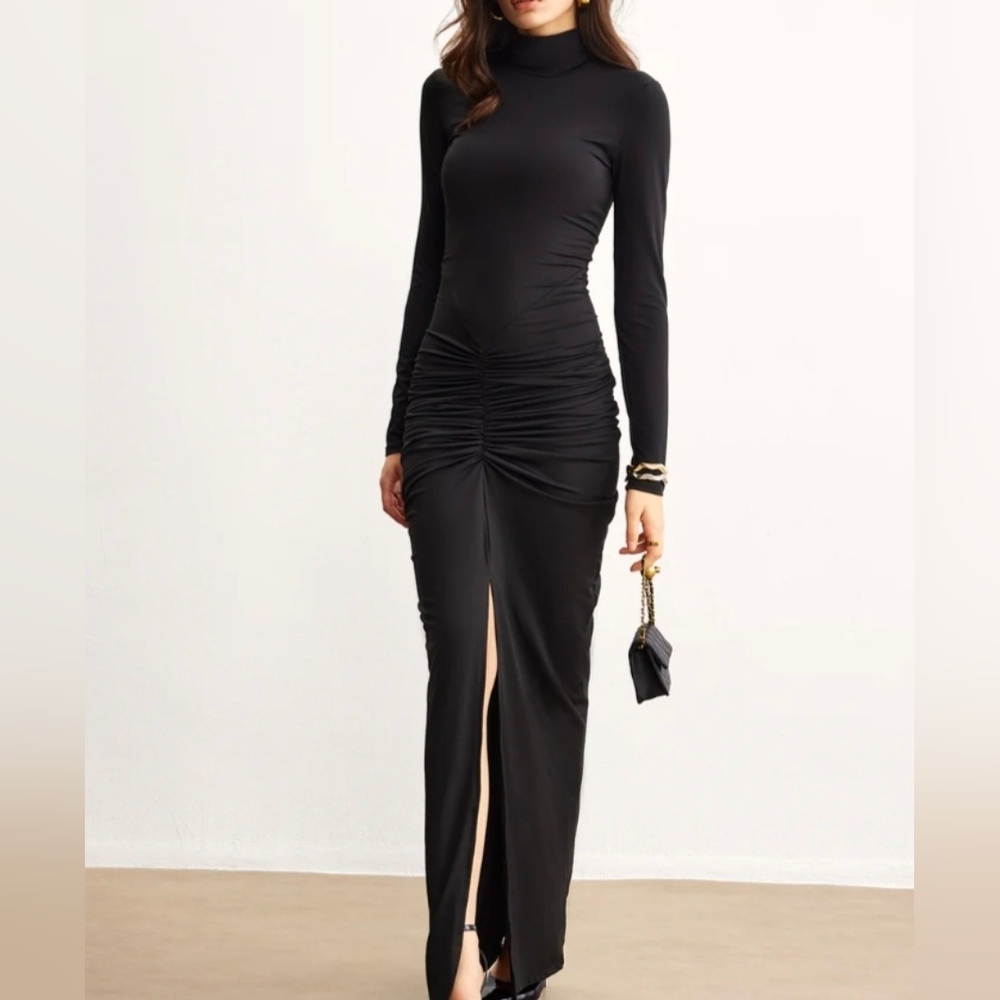 Commense Long Sleeve Maxi Jersey Dress Split Ruched S NWT